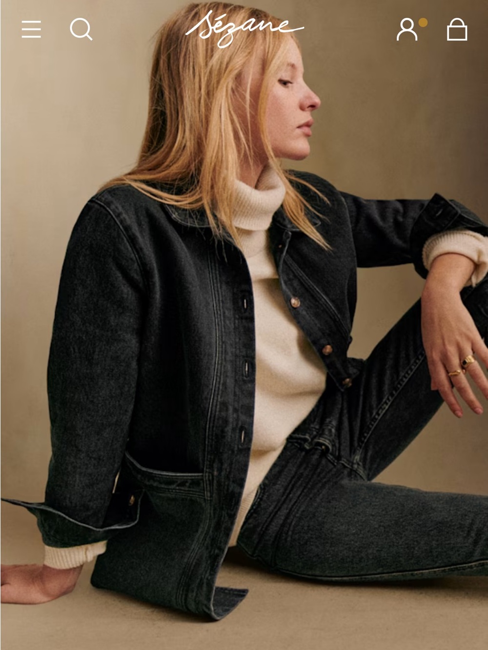 Sezane Black Washed Denim Jacket